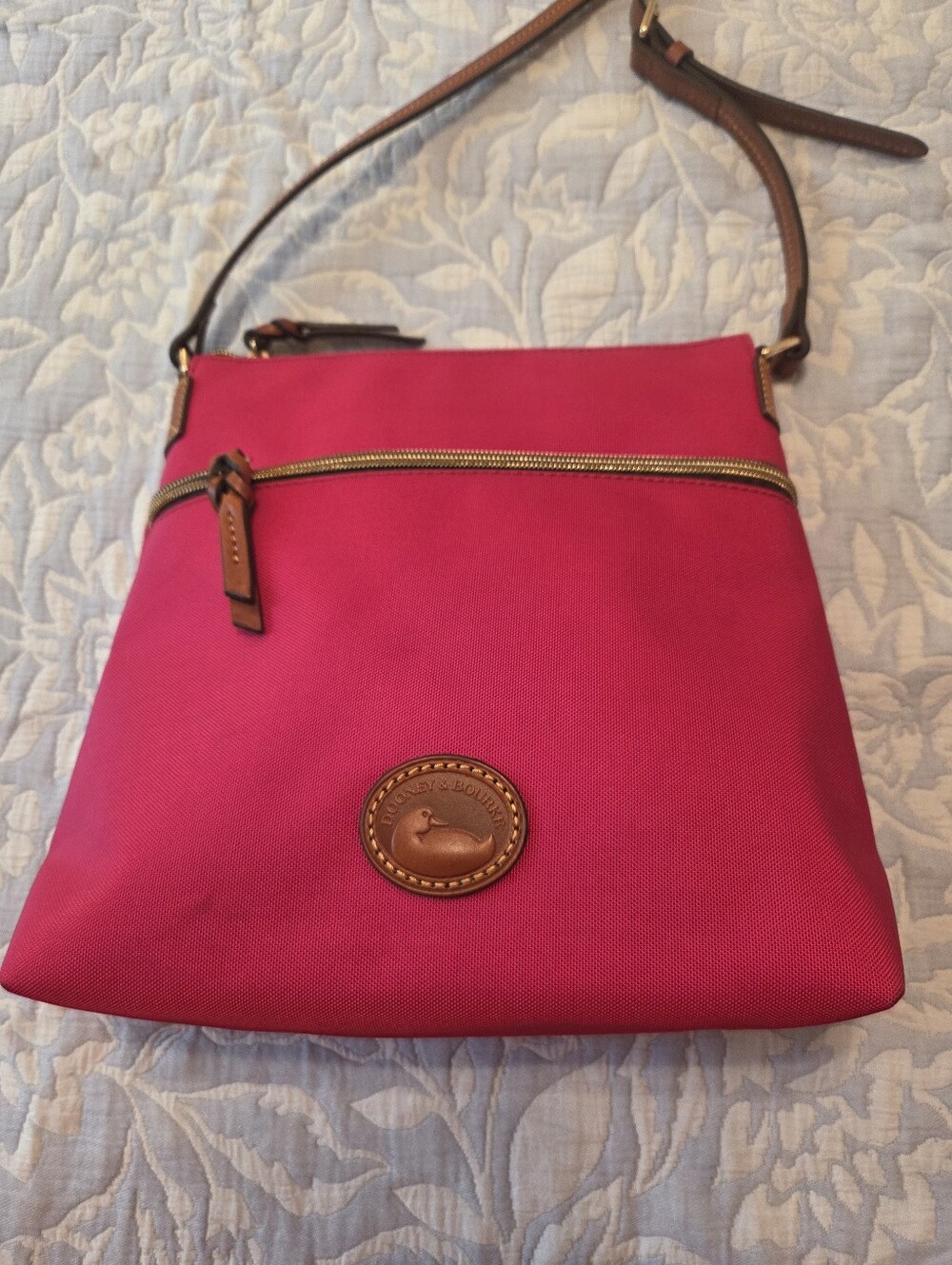 Dooney & Bourke Hot Pink Crossbody with Brown Leather Trim - Picture 7 of 13